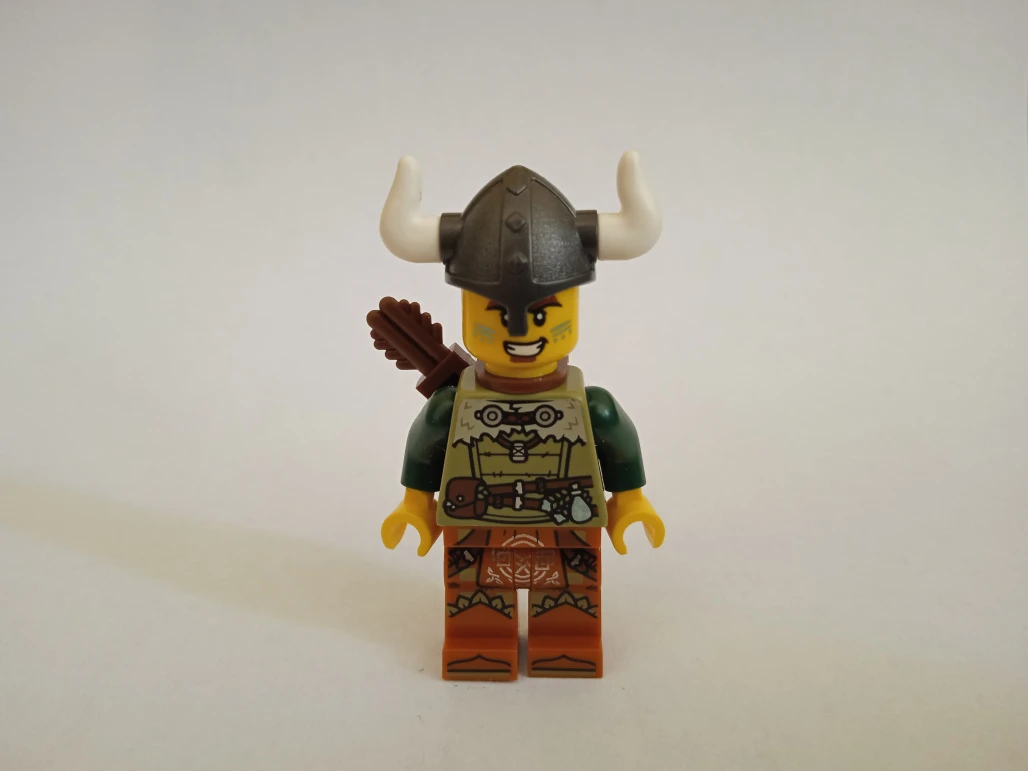 LEGO idea168 Viking Archer - Male, Olive Green Tunic, Dark Orange Legs with Loincloth, Pearl Dark Gray Helmet, Quiver