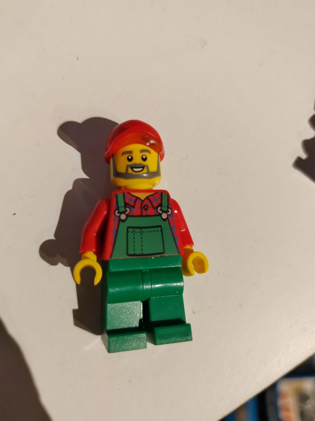 LEGO cty0984 Farmer - Red Cap and Flannel Shirt, Dark Bluish Gray Beard, Green Overalls