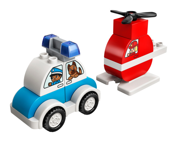 Hasičský vrtulník a policejní auto
