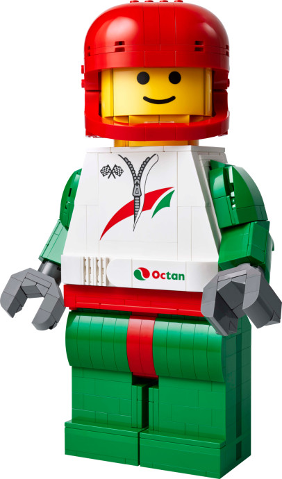 Zvětšená minifigurka závodního jezdce