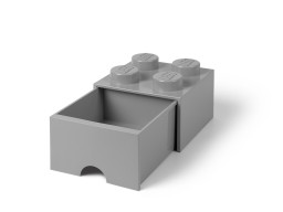 Úložná LEGO® kocka so zásuvkou vo farbe kameňa – stredne sivá so 4 cvočkami
