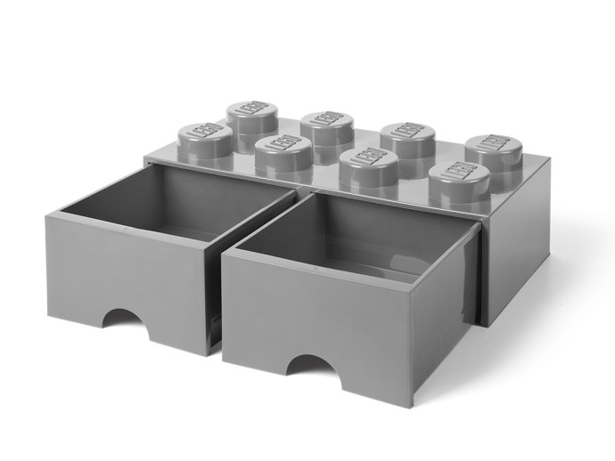 Úložná LEGO® kocka s 8 kolíkmi so zásuvkou vo farbe kameňa