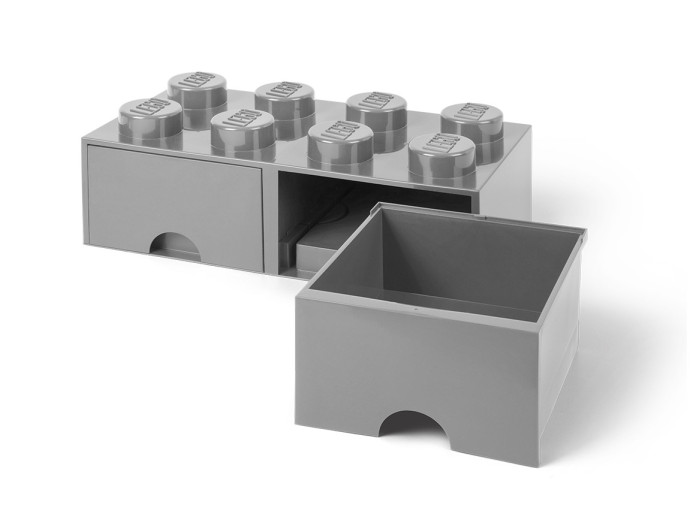 Úložná LEGO® kocka s 8 kolíkmi so zásuvkou vo farbe kameňa