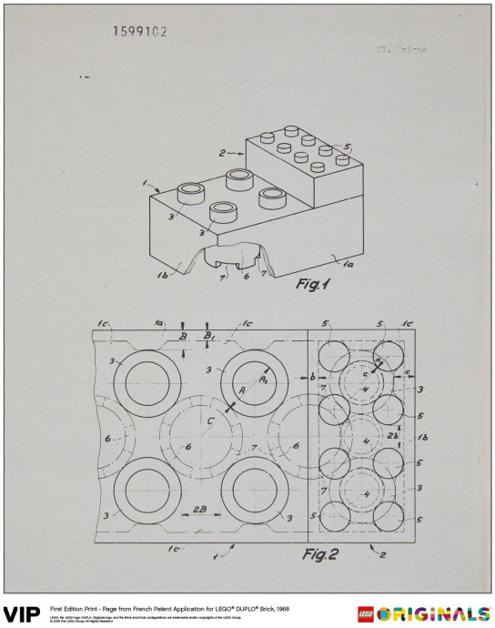 First Edition Page from French Patent Application for LEGO DUPLO Brick, 1968