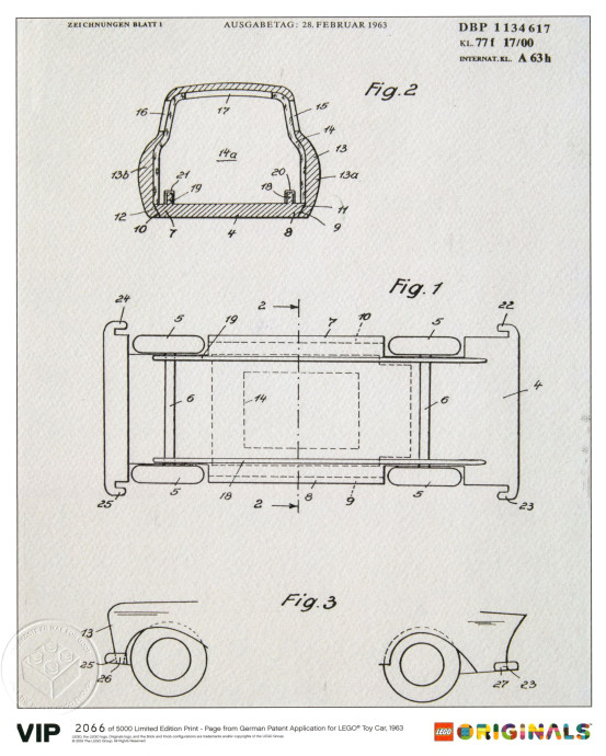 Limited Edition Print – Page from German Patent Application for LEGO Toy Car, 1963