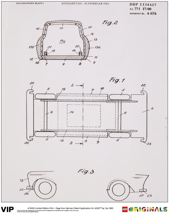 Limited Edition Print – Page from German Patent Application for LEGO Toy Car, 1963