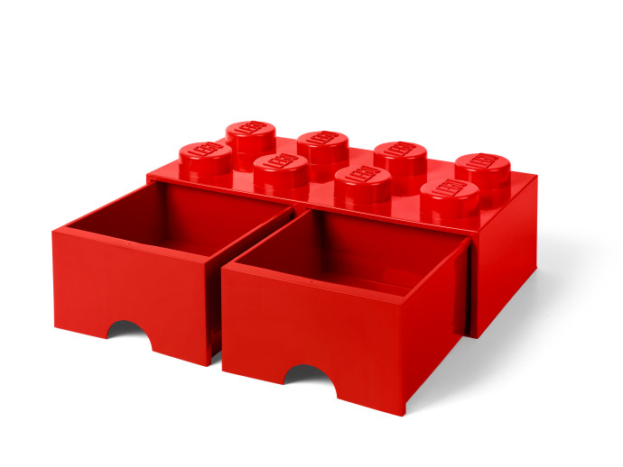 Červená úložná LEGO® kocka s 8 výstupkami a zásuvkou