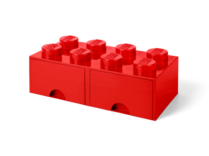 Červená úložná LEGO® kocka s 8 výstupkami a zásuvkou