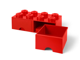 Červená úložná LEGO® kocka s 8 výstupkami a zásuvkou