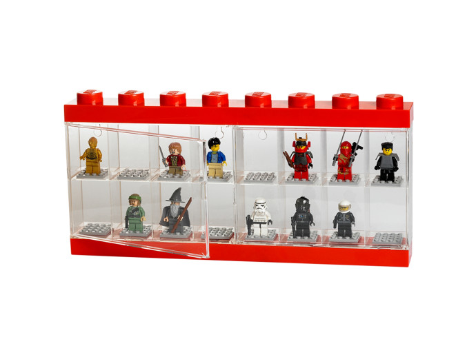 Výstavná vitrínka na 16 minifigúrok – červená