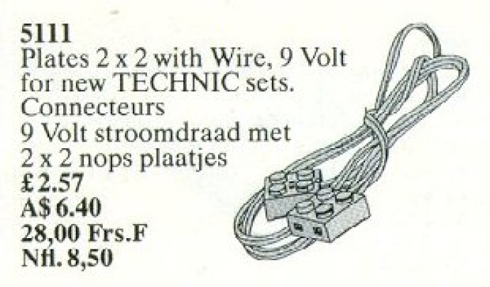 Plates 2 x 2 with Wire 128 cm 9V