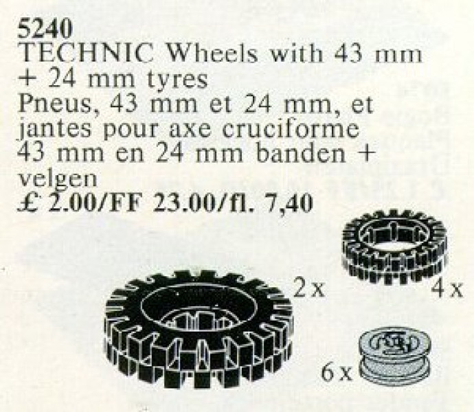 6 Wheel Hubs and Tyres 24 mm (4) and 43 mm (2)