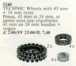 6 Wheel Hubs and Tyres 24 mm (4) and 43 mm (2)