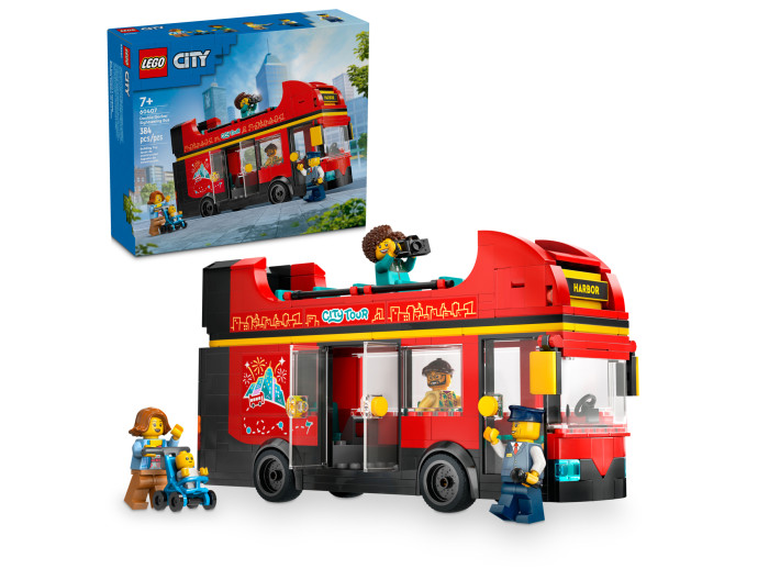 Červený dvojposchodový vyhliadkový autobus