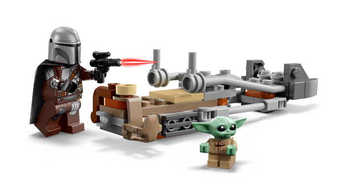 Mandalorian a Grogu a spídrová motorka