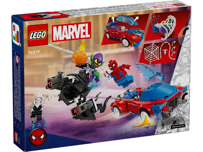 Spider-Manovo pretekárske auto a Venomov Zelený goblin