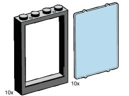 1x4x5 Black Window Frames, Transparent Blue Panes